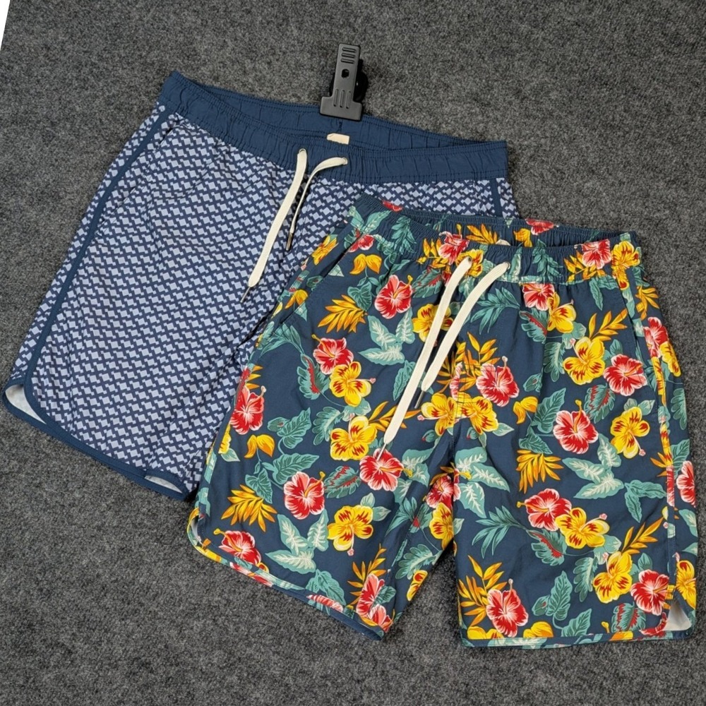 Fair Harbor Mens Swim Shorts Lot of 2‎ Floral Geometric Navy Blue Size S